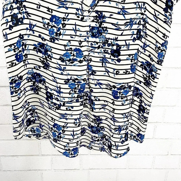 Torrid Blue & White Floral Striped Strappy Back Blouse Women's Plus Size 00 - Picture 3 of 6
